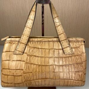 Fossil Croc Embossed Leather Shoulder Tote Bag Tan Vintage Y2K